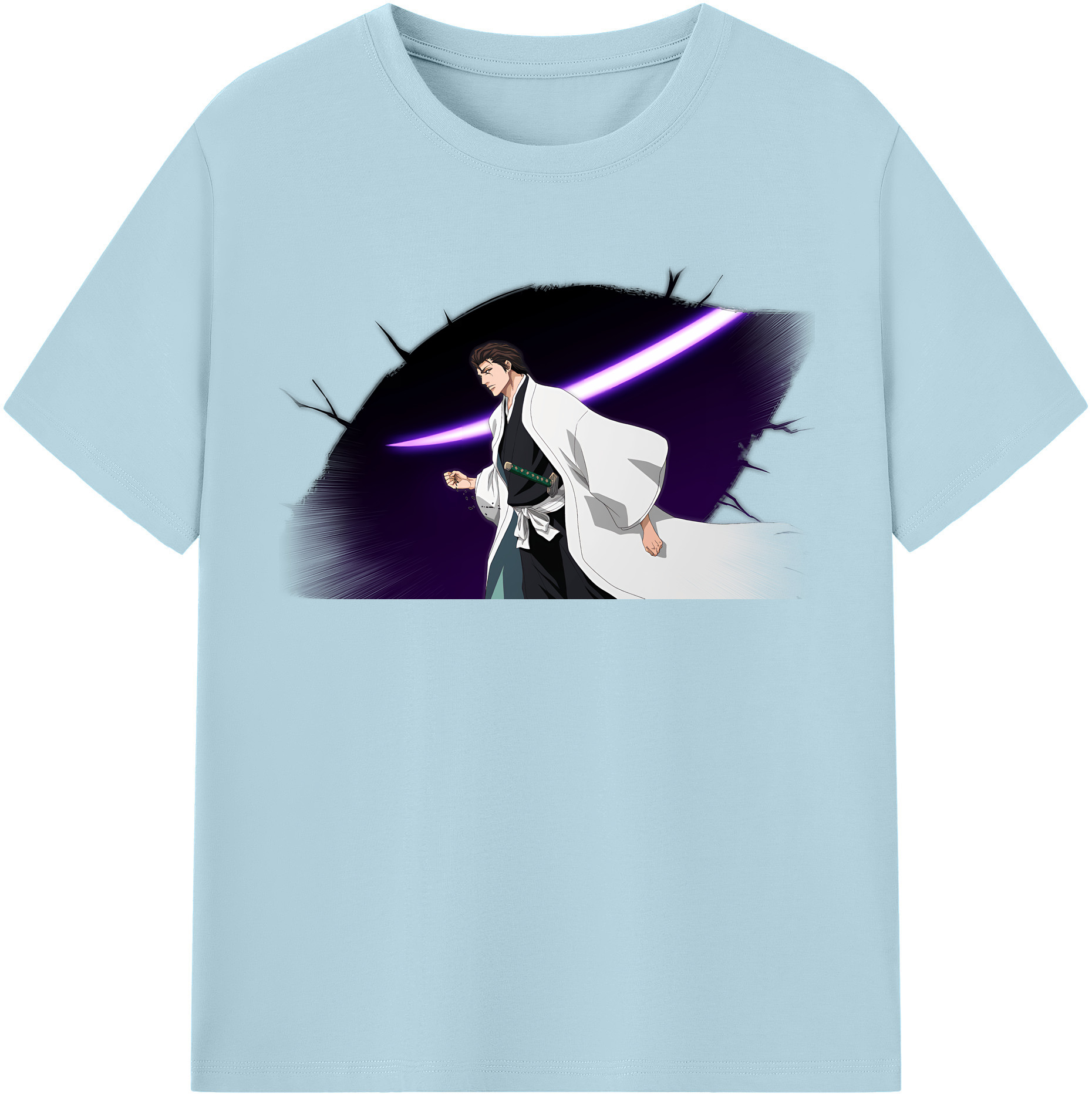 （画像用） ブリーチ 藍染 惣右介（あいぜん そうすけ） BLEACH Aizen Sousuke 綿100％半袖Tシャツ（フロントプリント）